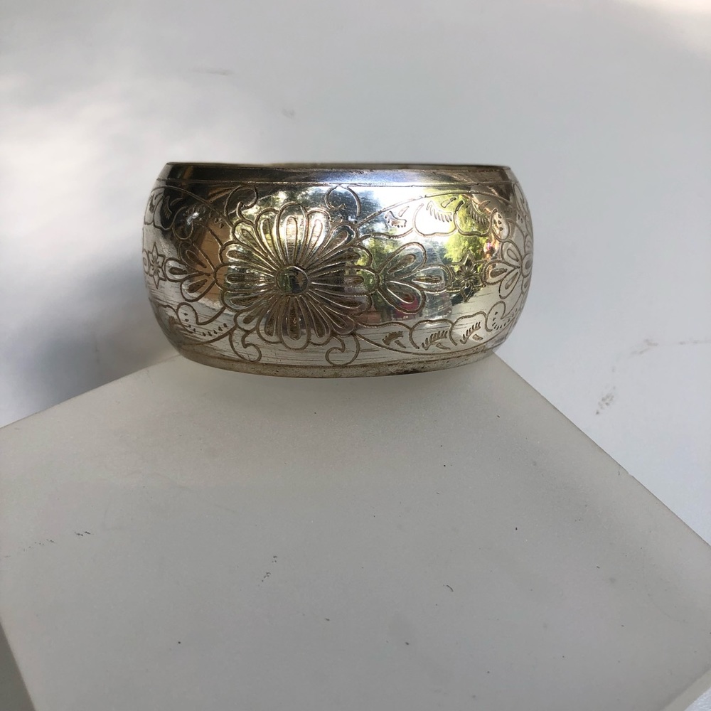 Large Silver Bangle Bracelet Engraved - image 3
